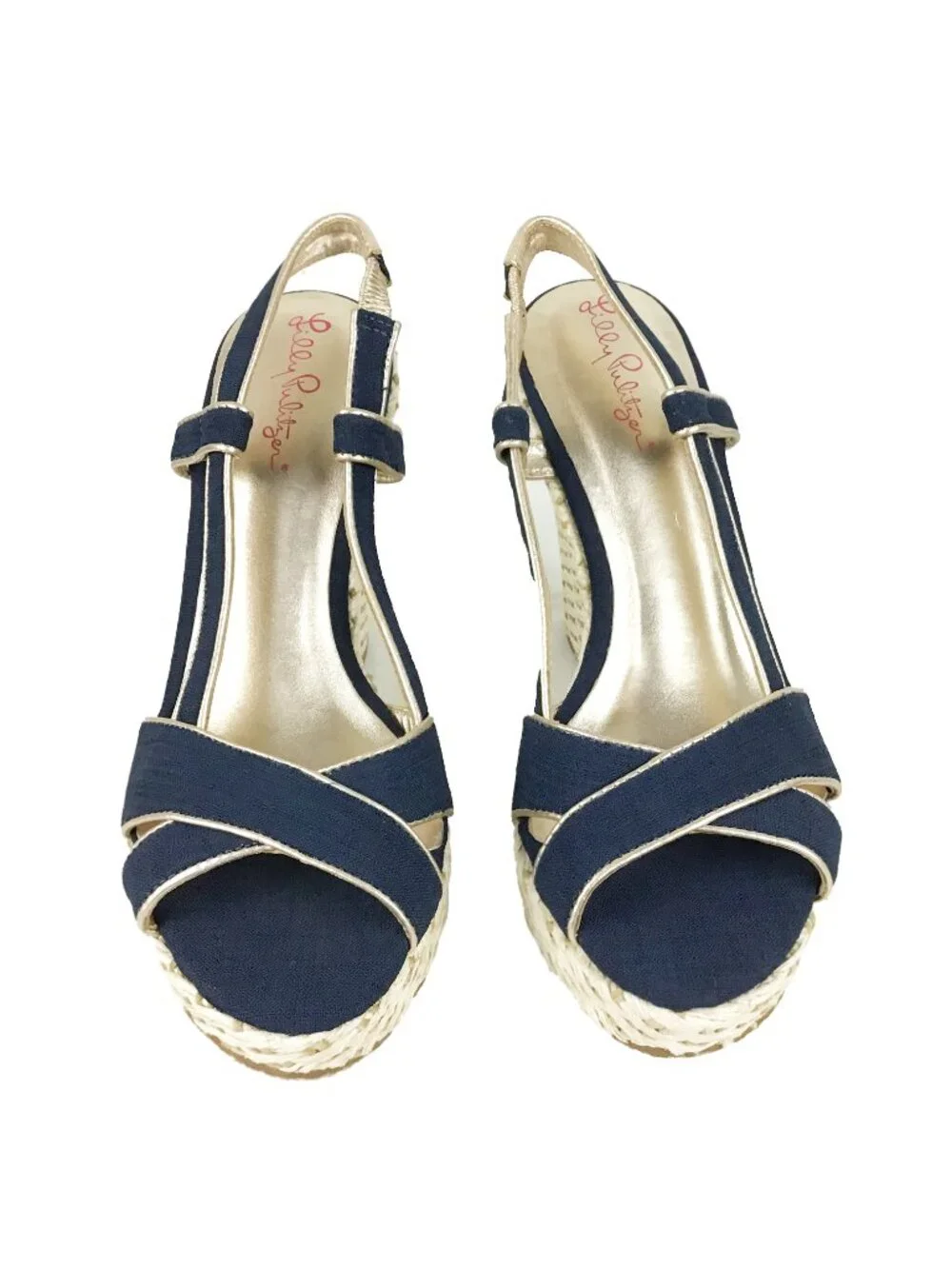 Lilly Pulitzer Navy Ashley Canvas Wedge Sandal NWOT